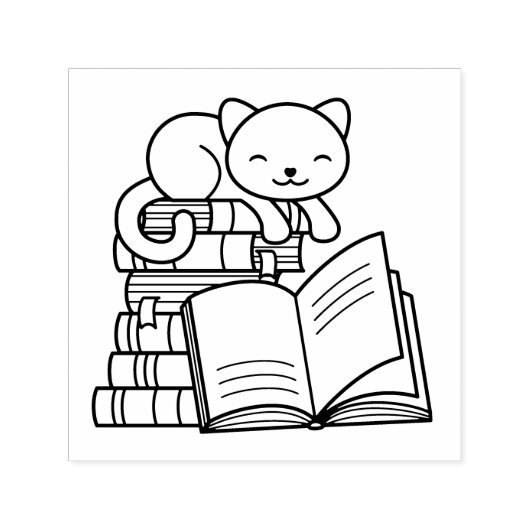 Cute Cat bovenop Stack of Books Zelfinktende Stempel (Design)