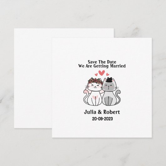 Cute Cat Bride and Groom Wedding Save the Date (Voorkant / Achterkant)