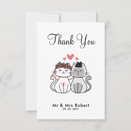 Cute Cat Bride en Groom Bedankkaart (Voorkant)