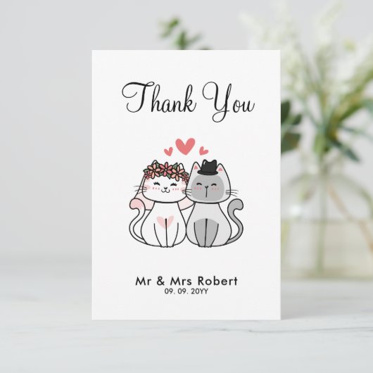 Cute Cat Bride en Groom Bedankkaart (Staand voorkant)