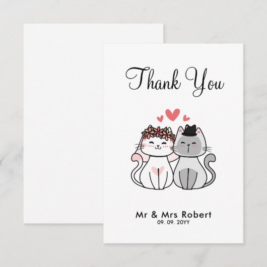 Cute Cat Bride en Groom Bedankkaart (Voorkant / Achterkant)