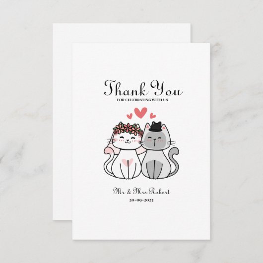 Cute Cat Bride en Groom Bedankkaart (Voorkant / Achterkant)