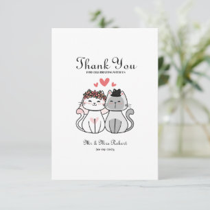 Cute Cat Bride en Groom Bedankkaart