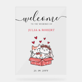 Cute Cat Bride en Groom Wedding Acryl Bord