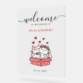 Cute Cat Bride en Groom Wedding Acryl Bord (Hoek)