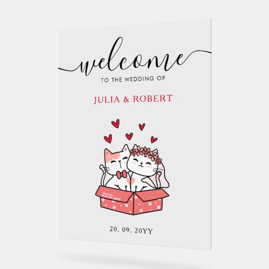 Cute Cat Bride en Groom Wedding Acryl Bord (Hoek)