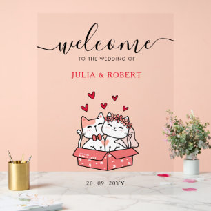 Cute Cat Bride en Groom Wedding Acryl Bord
