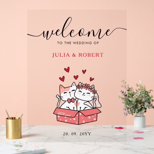 Cute Cat Bride en Groom Wedding Acryl Bord (Huwelijk)