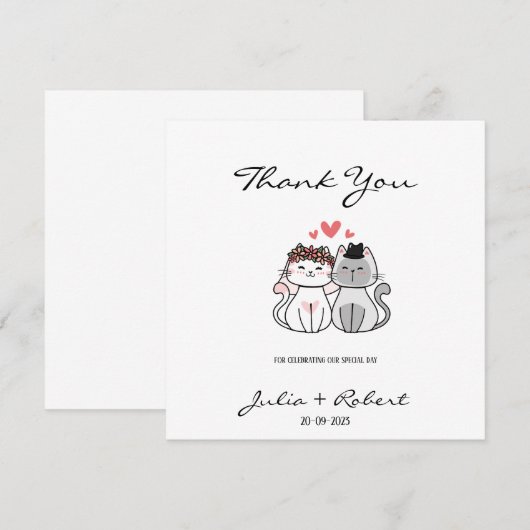 Cute Cat Bride en Groom Wedding Bedankkaart (Voorkant / Achterkant)