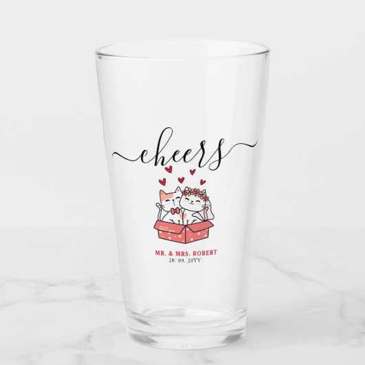 Cute Cat Bride en Groom Wedding Glas (Voorkant)