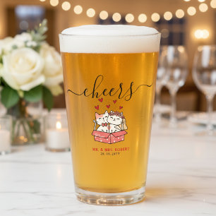 Cute Cat Bride en Groom Wedding Glas