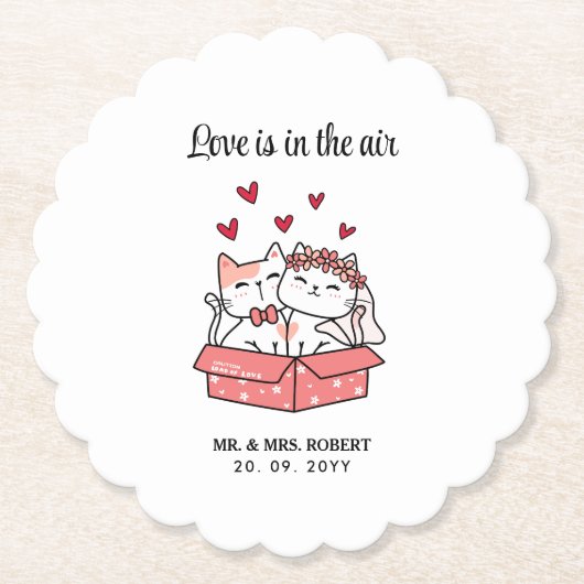 Cute Cat Bride en Groom Wedding Kartonnen Onderzetters (Voorkant)