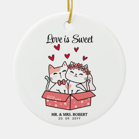 Cute Cat Bride en Groom Wedding Keramisch Ornament (Voorkant)