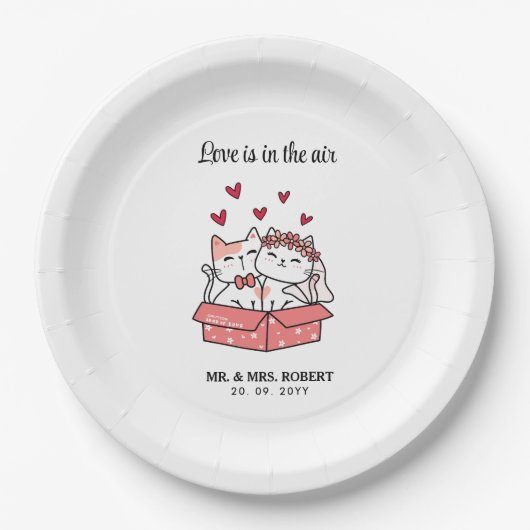 Cute Cat Bride en Groom Wedding Papieren Bordje (Voorkant)