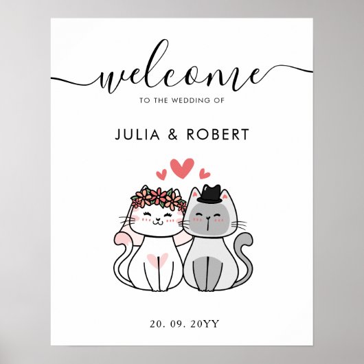 Cute Cat Bride en Groom Wedding Poster (Voorkant)