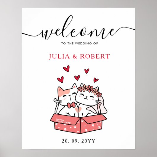 Cute Cat Bride en Groom Wedding Poster (Voorkant)