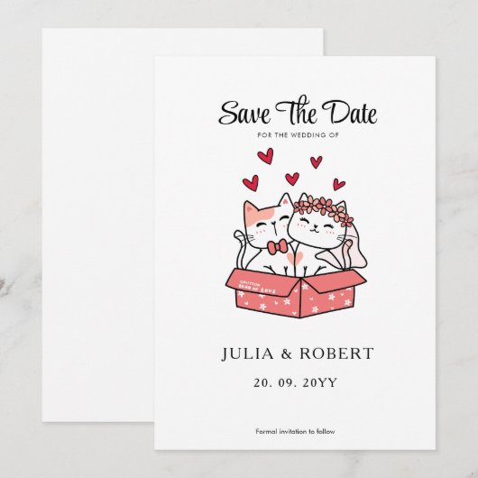 Cute Cat Bride en Groom Wedding Save The Date (Voorkant / Achterkant)