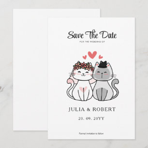 Cute Cat Bride en Groom Wedding Save The Date