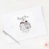 Cute Cat Bride en Groom Wedding Vierkante Sticker (Envelop)