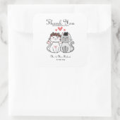 Cute Cat Bride en Groom Wedding Vierkante Sticker (Tas)