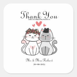 Cute Cat Bride en Groom Wedding Vierkante Sticker