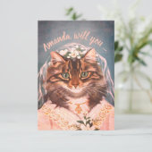 Cute cat bride is mijn bruidsmeisje/dienstmeisje v kaart (Staand voorkant)
