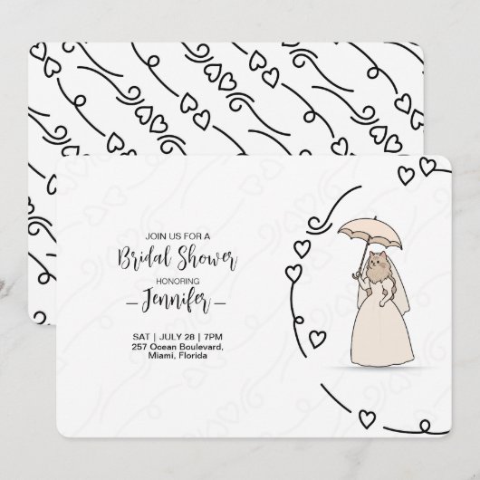 Cute Cat bride with elegant Hearts bridal shower Kaart (Voorkant / Achterkant)
