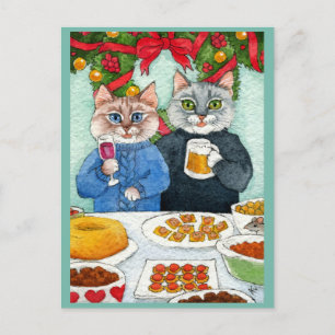 Cute cat, briefkaart met kerstfeestjes met muizen