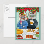 Cute cat, briefkaart met kerstfeestjes met muizen (Voorkant / Achterkant)