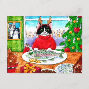 Cute cat briefkaart met kerstwinter