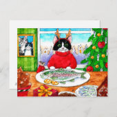 Cute cat briefkaart met kerstwinter (Voorkant / Achterkant)