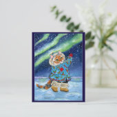 Cute cat, briefkaart met noordelijke lichten (Staand voorkant)