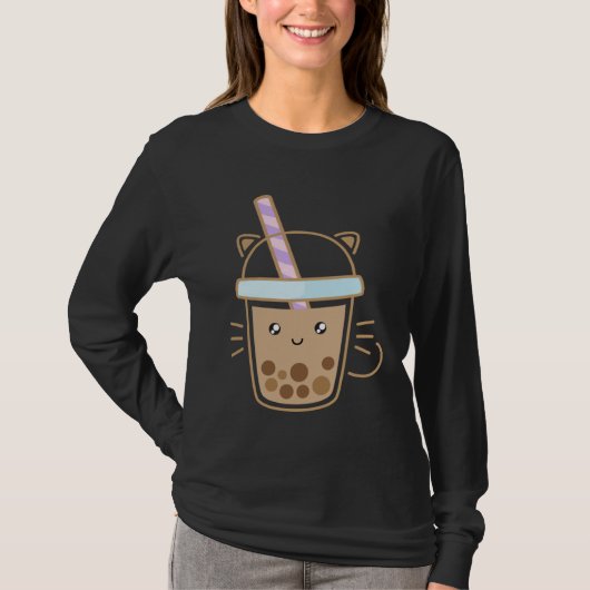 Cute Cat Bubble Boba Milk Tea Rainbow Bes Tea T-shirt (Voorkant)