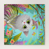 Cute Cat Butterflies Flowers Puzzle Legpuzzel (Horizontaal)