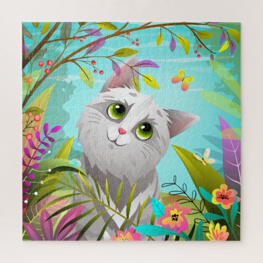 Cute Cat Butterflies Flowers Puzzle Legpuzzel (Verticaal)