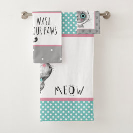 Cute cat, Butterflies, Polka Dots Bad Handdoek