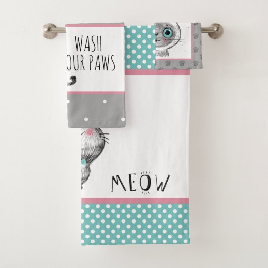 Cute cat, Butterflies, Polka Dots Bad Handdoek (Insitu)