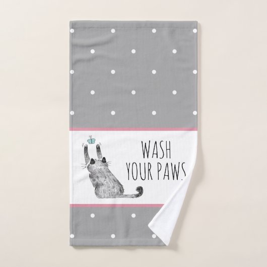 Cute cat, Butterflies, Polka Dots Bad Handdoek (Handdoek)