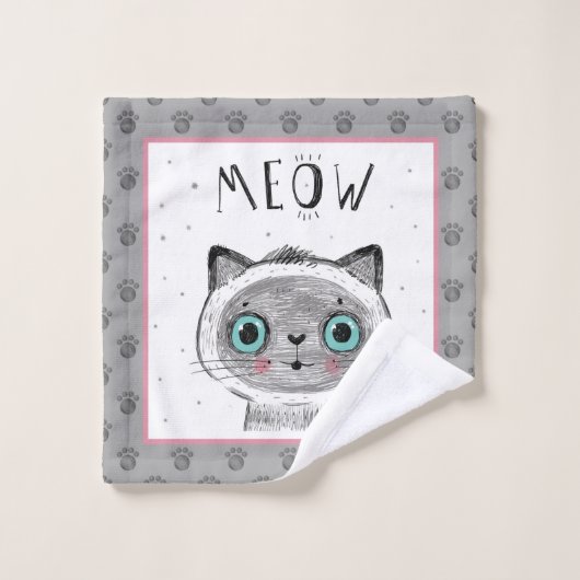 Cute cat, Butterflies, Polka Dots Bad Handdoek (Wasdoekje)