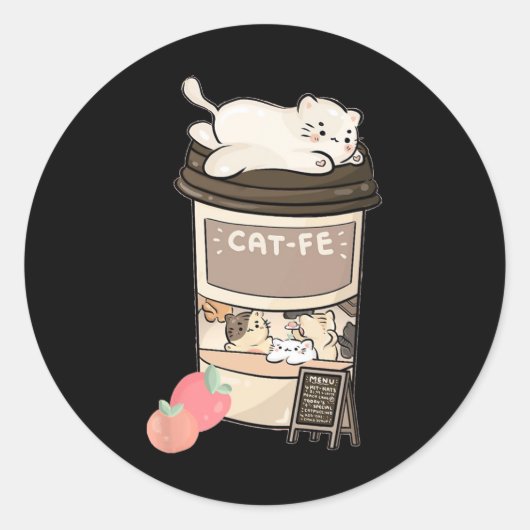 Cute Cat Cafe Ronde Sticker (Voorkant)