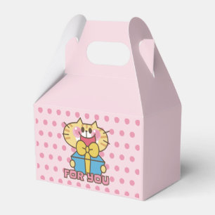Cute Cat Cartoon Baby Pink Pink Dots Party Bedankdoosjes