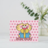 Cute Cat Cartoon Baby Pink Pink Dots Party Briefkaart (Staand voorkant)