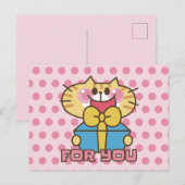 Cute Cat Cartoon Baby Pink Pink Dots Party Briefkaart (Voorkant / Achterkant)