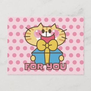 Cute Cat Cartoon Baby Pink Pink Dots Party Briefkaart