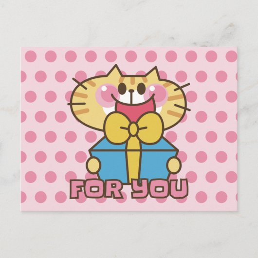 Cute Cat Cartoon Baby Pink Pink Dots Party Briefkaart (Voorkant)