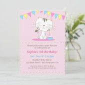 Cute Cat Cartoon Birthday Uitnodiging (Staand voorkant)