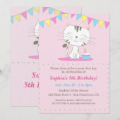 Cute Cat Cartoon Birthday Uitnodiging (Voorkant / Achterkant)