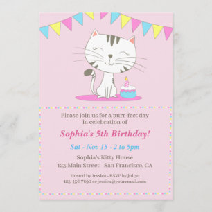 Cute Cat Cartoon Birthday Uitnodiging