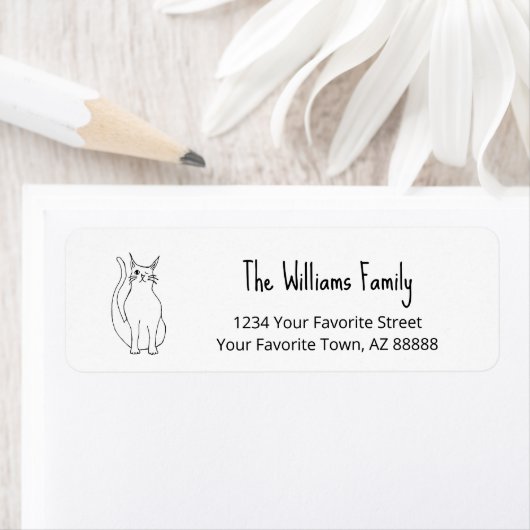 Cute Cat Cartoon Black White Return Address Label (Insitu)