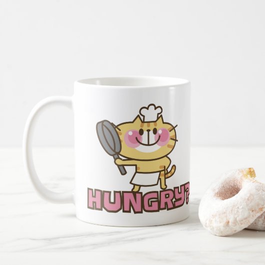 Cute Cat Cartoon Chef Pink Funny Kinder Partij Koffiemok (Met donut)